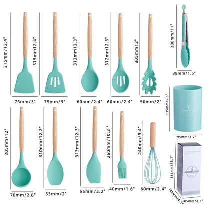 12-piece Silicone Kitchenware With Wooden Handle null