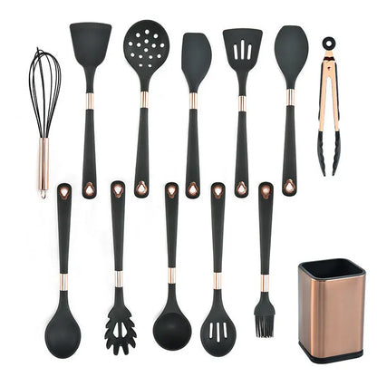 Silicone Kitchenware Set 13-piece Cooking Spatula Set Kitchenware Storage Bucket null