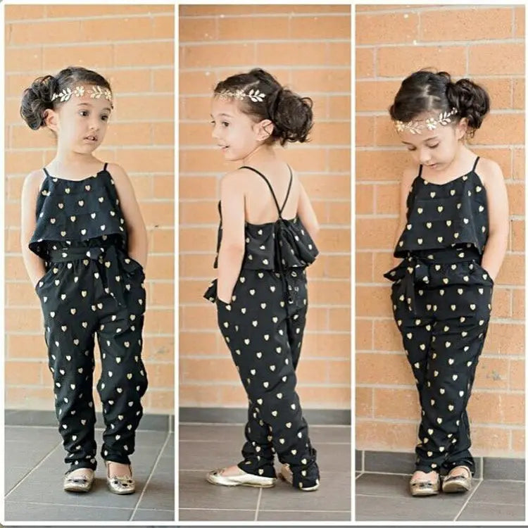 Fashion Summer Kids Girls Clothing Sets Cotton Sleeveless Polka Dot Strap Girls Jumpsuit Clothes Sets Outfits Children Suits null