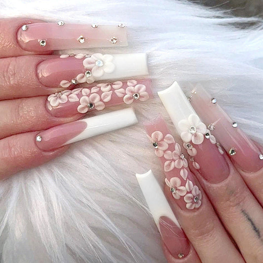 Long Ballet Diamond Long French Fake Nails null Long Ballet Diamond Long French Fake Nails Long Ballet Diamond Long French Fake Nails