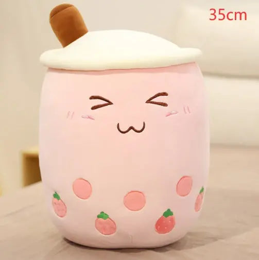 Cute Fruit Drink Plush Stuffed Soft Strawberry Milk Tea Plush Boba Tea Cup Toy Bubble Tea Pillow Cushion Kids Gift null