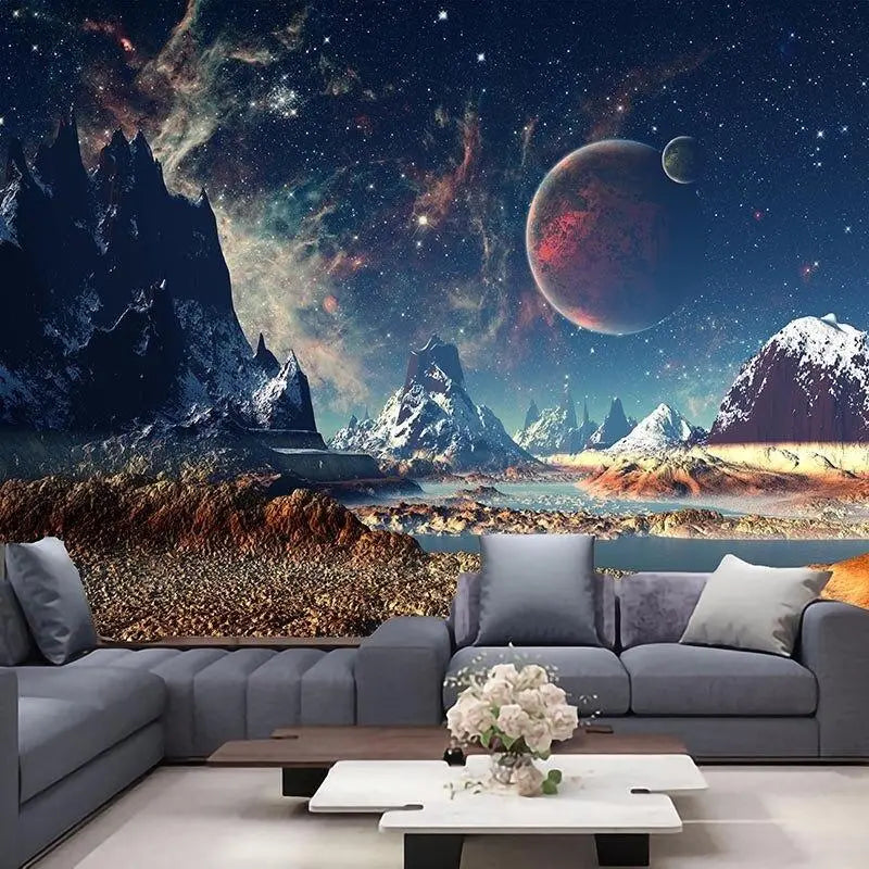 Printed Imaginary Planet Tapestry Multifunctional Tapestry Sitting Carpet Wall Hanging null