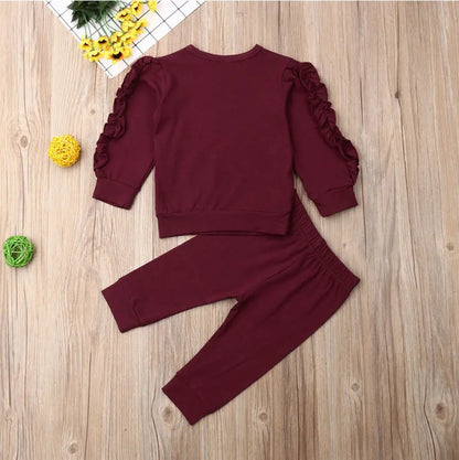 Newborn Baby Boys Girls Ruffles Jumper Solid Long Sleeve Sweatshirt Tops Pants Infant Kids 2Pcs Outfits Clothes Set Fall Clothes null