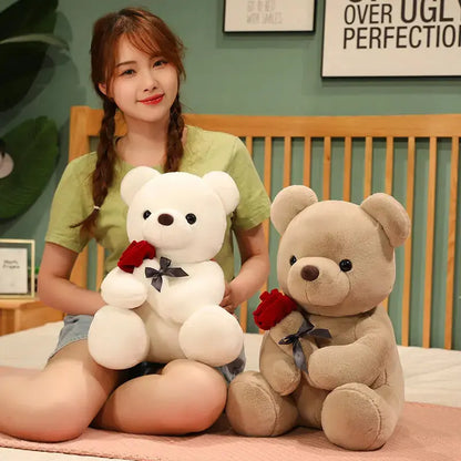 23-45cm New Lovely Hug Roses Teddy Bear Plush Pillow Stuffed Soft Animal Dolls Nice Birthday Gift Girlfriend Valentine's Day null