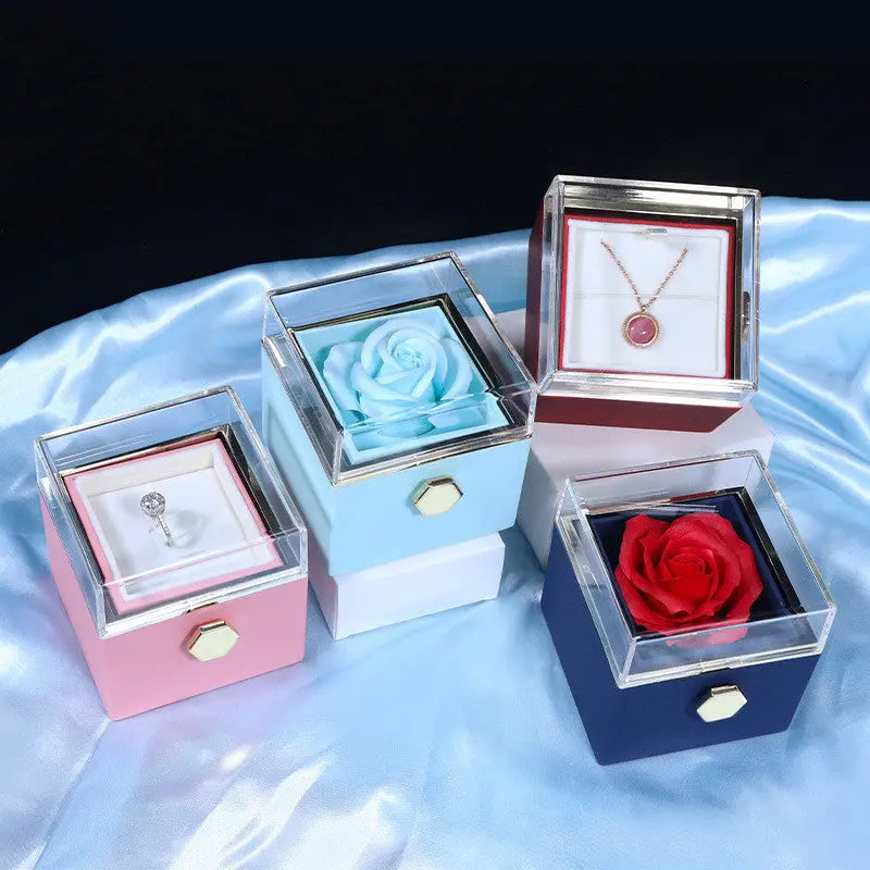 Rotating Soap Flower Rose Gift Box Creative Rotating Rose Jewelry Packaging Box Valentine's Day Gift For Women null