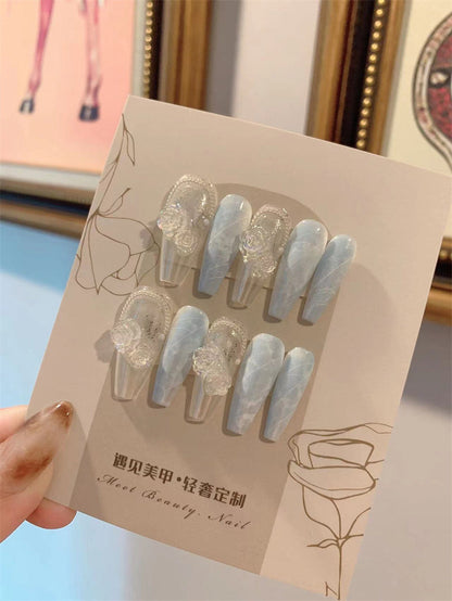 Premium Feel Wearable Nails Soft Macchiato Blue Ice null Premium Feel Wearable Nails Soft Macchiato Blue Ice Premium Feel Wearable Nails Soft Macchiato Blue Ice