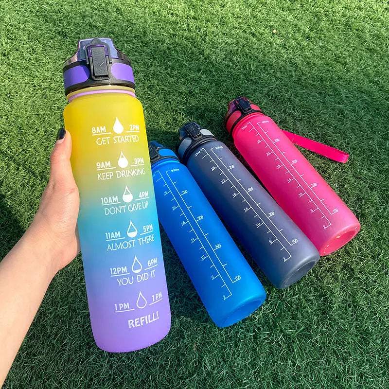 1L Tritan Water Bottle With Time Marker Bounce Cover Motivational Water Bottle Cycling Leakproof Cup For Sports Fitness Bottles null