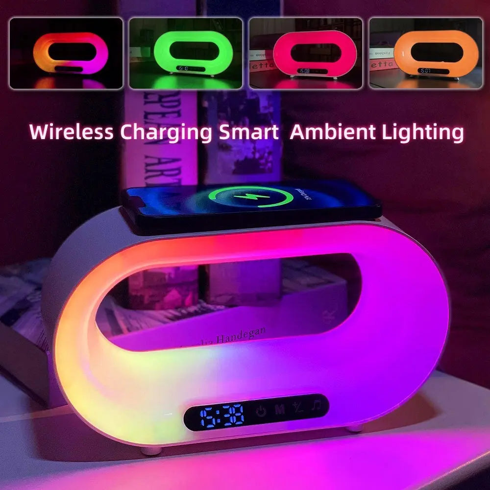 Multi-function 3 In 1 LED Night Light APP Control RGB Atmosphere Desk Lamp Smart Multifunctional Wireless Charger Alarm Clock null