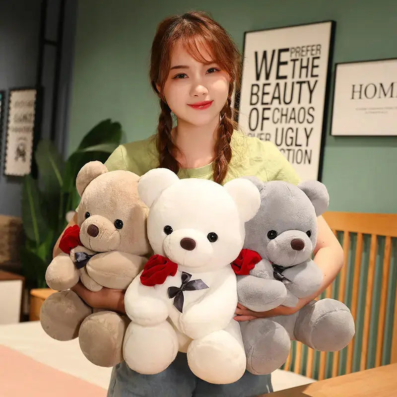 23-45cm New Lovely Hug Roses Teddy Bear Plush Pillow Stuffed Soft Animal Dolls Nice Birthday Gift Girlfriend Valentine's Day null