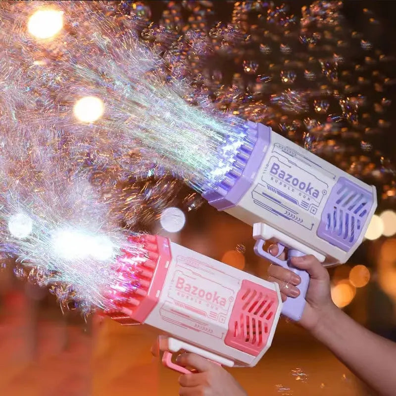 Bubble Gun Rocket 69 Holes Soap Bubbles Machine Gun Shape Automatic Blower With Light Toys For Kids Pomperos null