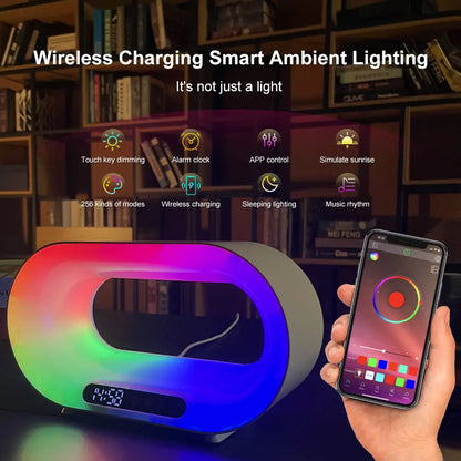 Multi-function 3 In 1 LED Night Light APP Control RGB Atmosphere Desk Lamp Smart Multifunctional Wireless Charger Alarm Clock null