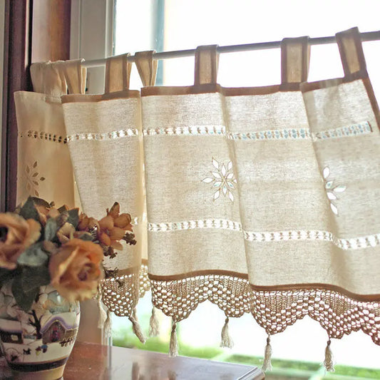 Old Coarse Cotton Linen Crochet Coffee Rod Curtain null