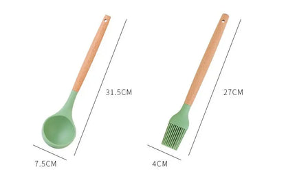 14-piece Silicone Kitchenware With Wooden Handle null