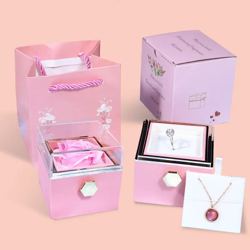 Rotating Soap Flower Rose Gift Box Creative Rotating Rose Jewelry Packaging Box Valentine's Day Gift For Women null