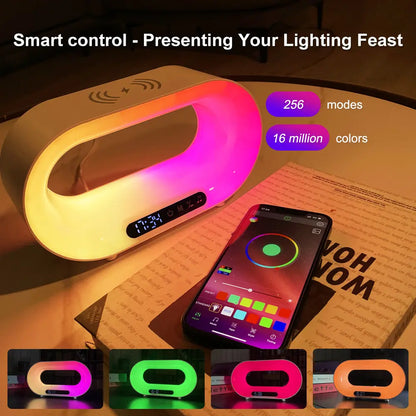 Multi-function 3 In 1 LED Night Light APP Control RGB Atmosphere Desk Lamp Smart Multifunctional Wireless Charger Alarm Clock null