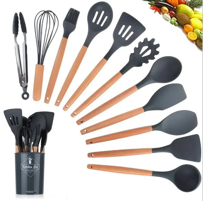 Silicone Kitchenware With Wooden Handle null