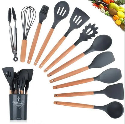 Silicone Kitchenware With Wooden Handle null