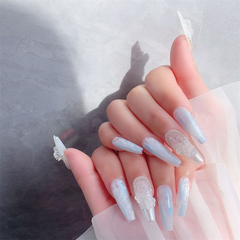 Premium Feel Wearable Nails Soft Macchiato Blue Ice null Premium Feel Wearable Nails Soft Macchiato Blue Ice Premium Feel Wearable Nails Soft Macchiato Blue Ice