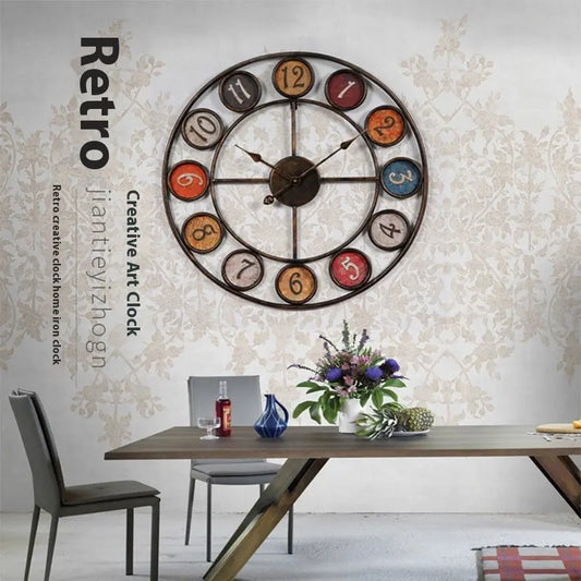 Creative Clocks Background Wall Simple Iron Retro Wall Clock null