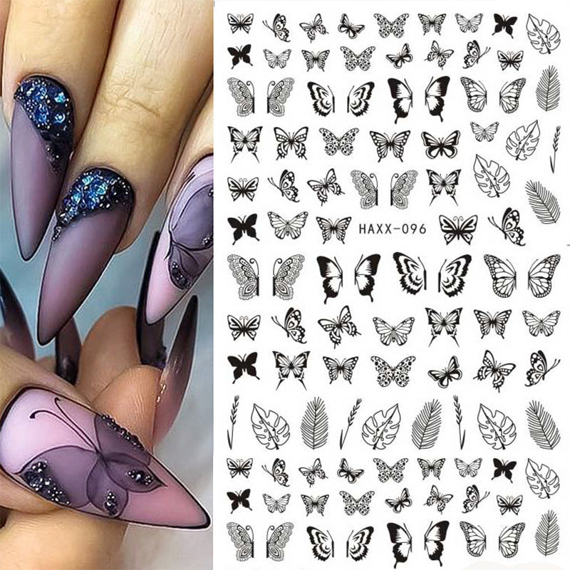 Black Butterfly Nails Stickers Decals White Flower Adhesive Manicure null Black Butterfly Nails Stickers Decals White Flower Adhesive Manicure Black Butterfly Nails Stickers Decals White Flower Adhesive Manicure