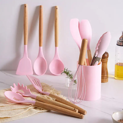 12-piece Silicone Kitchenware With Wooden Handle null