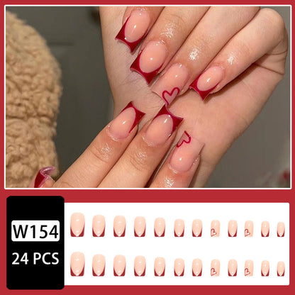 Simple Wine Red French Love European Square Fake Nails null Simple Wine Red French Love European Square Fake Nails Simple Wine Red French Love European Square Fake Nails