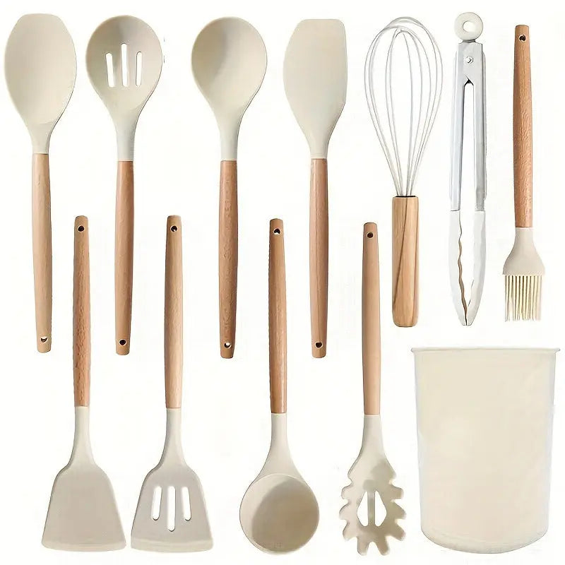 Wooden Handle Silicone Kitchenware Cooking Spatula Set null