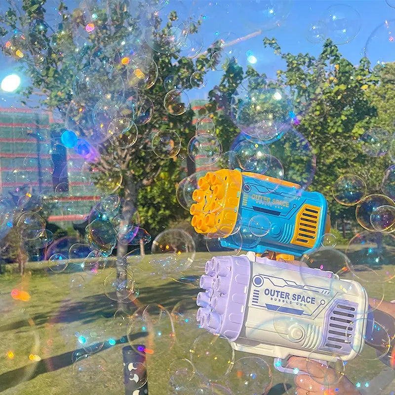 Bubble Gun Rocket 69 Holes Soap Bubbles Machine Gun Shape Automatic Blower With Light Toys For Kids Pomperos null