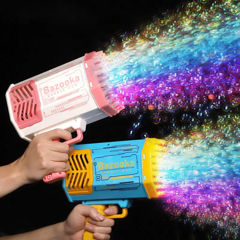 Bubble Gun Rocket 69 Holes Soap Bubbles Machine Gun Shape Automatic Blower With Light Toys For Kids Pomperos null