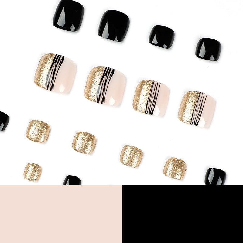 Women's Fashion Black Line Gold Powder Wear Manicure Nails null Women's Fashion Black Line Gold Powder Wear Manicure Nails Women's Fashion Black Line Gold Powder Wear Manicure Nails