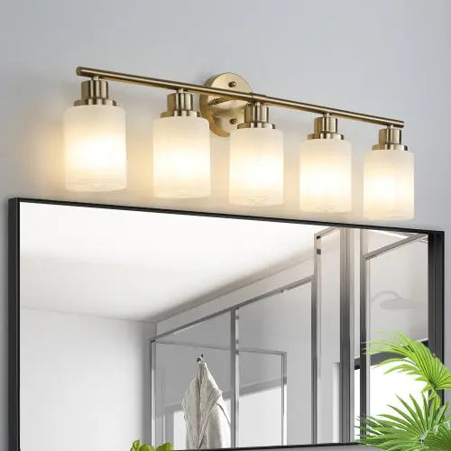 5 Lamps Gold Bathroom Vanity Lamp, Frosted Glass Shade, Modern Wall Mounted Lighting - No Bulbs Unavailable Platforms- Temu null