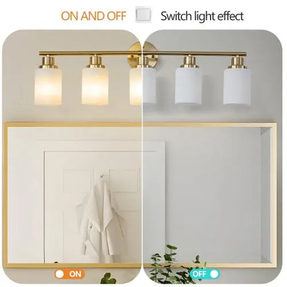 5 Lamps Gold Bathroom Vanity Lamp, Frosted Glass Shade, Modern Wall Mounted Lighting - No Bulbs Unavailable Platforms- Temu null