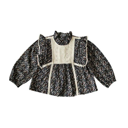 Clothing Children Girls Stitching Western Style Floral Blouse null