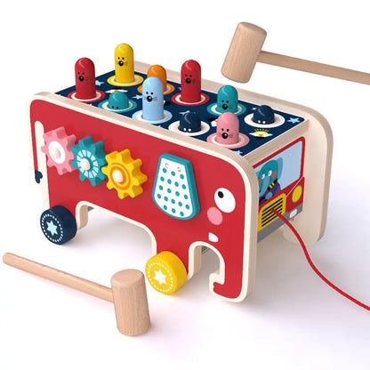 Montessori Toddlers Kids Wooden Pounding Bench Animal Bus Toys Early Educational Set Gifts For Children Toy Musical Instrument null