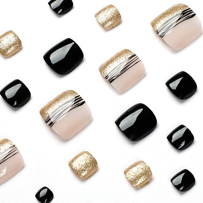 Women's Fashion Black Line Gold Powder Wear Manicure Nails null Women's Fashion Black Line Gold Powder Wear Manicure Nails Women's Fashion Black Line Gold Powder Wear Manicure Nails