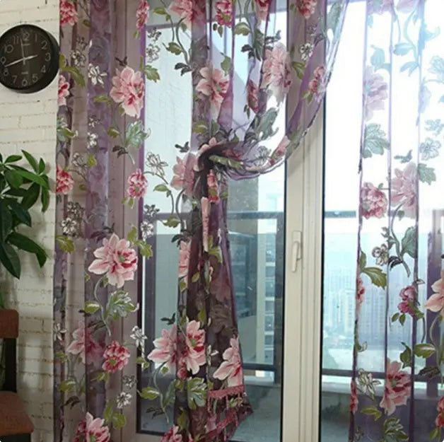 Modern and simple flower blooming rich and honorable big peony jacquard burnt-out window screen curtain null