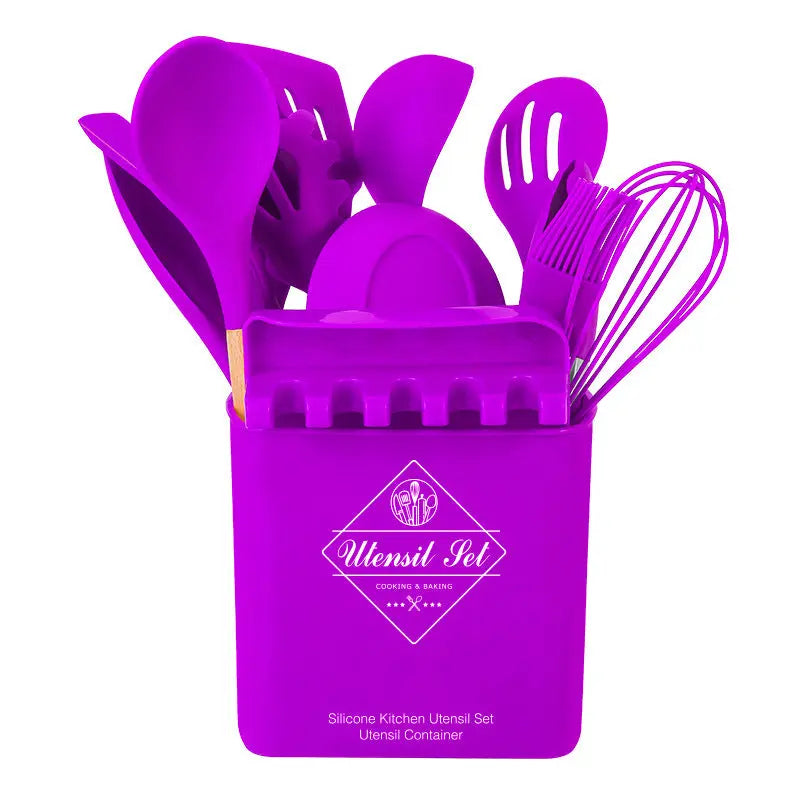 14-piece Silicone Kitchenware With Wooden Handle null