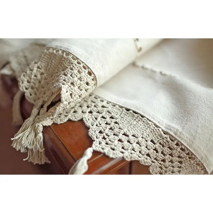 Old Coarse Cotton Linen Crochet Coffee Rod Curtain null