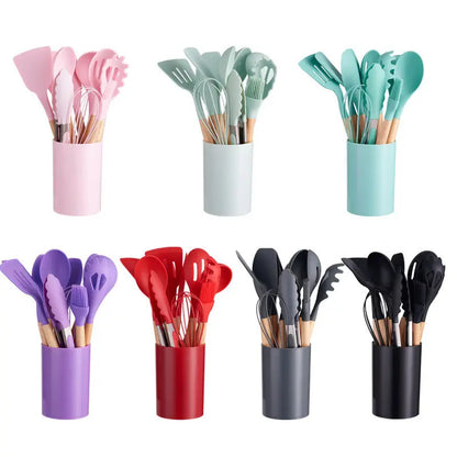 12-piece Silicone Kitchenware With Wooden Handle null