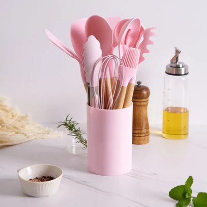 12-piece Silicone Kitchenware With Wooden Handle null