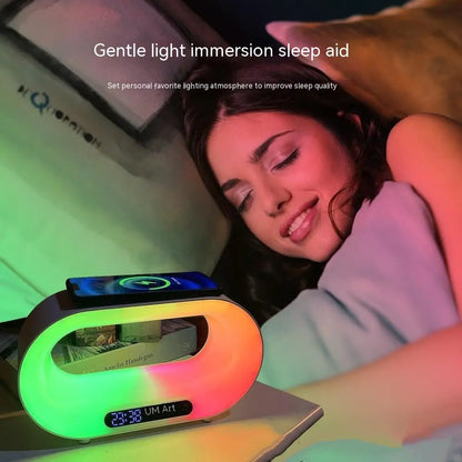 Multi-function 3 In 1 LED Night Light APP Control RGB Atmosphere Desk Lamp Smart Multifunctional Wireless Charger Alarm Clock null