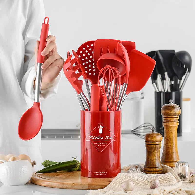 Silicone Kitchenware Set With Stainless Steel Tube Handle null