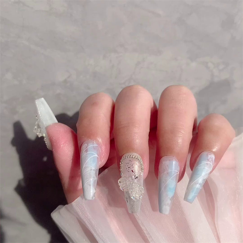 Premium Feel Wearable Nails Soft Macchiato Blue Ice null Premium Feel Wearable Nails Soft Macchiato Blue Ice Premium Feel Wearable Nails Soft Macchiato Blue Ice