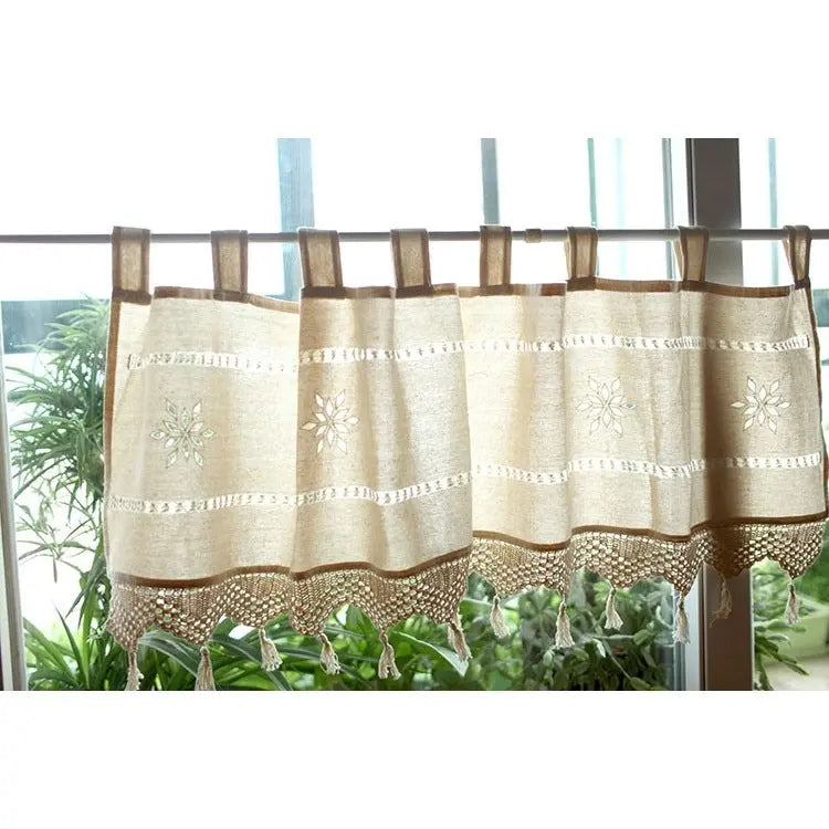 Old Coarse Cotton Linen Crochet Coffee Rod Curtain null