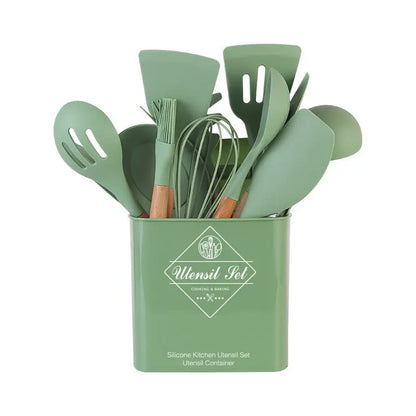 14-piece Silicone Kitchenware With Wooden Handle null