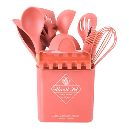 14-piece Silicone Kitchenware With Wooden Handle null