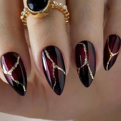 Fake Nails Gold Powder Stone Pattern Dark Red Wear null Fake Nails Gold Powder Stone Pattern Dark Red Wear Fake Nails Gold Powder Stone Pattern Dark Red Wear