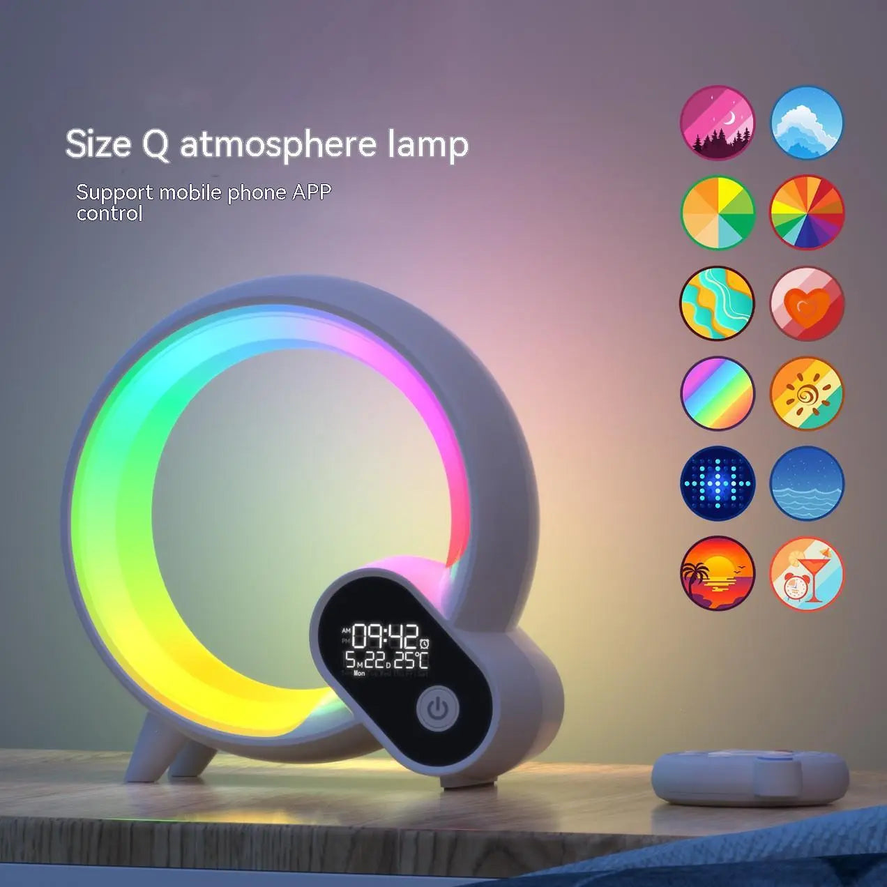 Creative Q Light Analog Sunrise Digital Display Alarm Clock Bluetooth Audio Intelligent Wake-up Q Colorful Atmosphere Light null